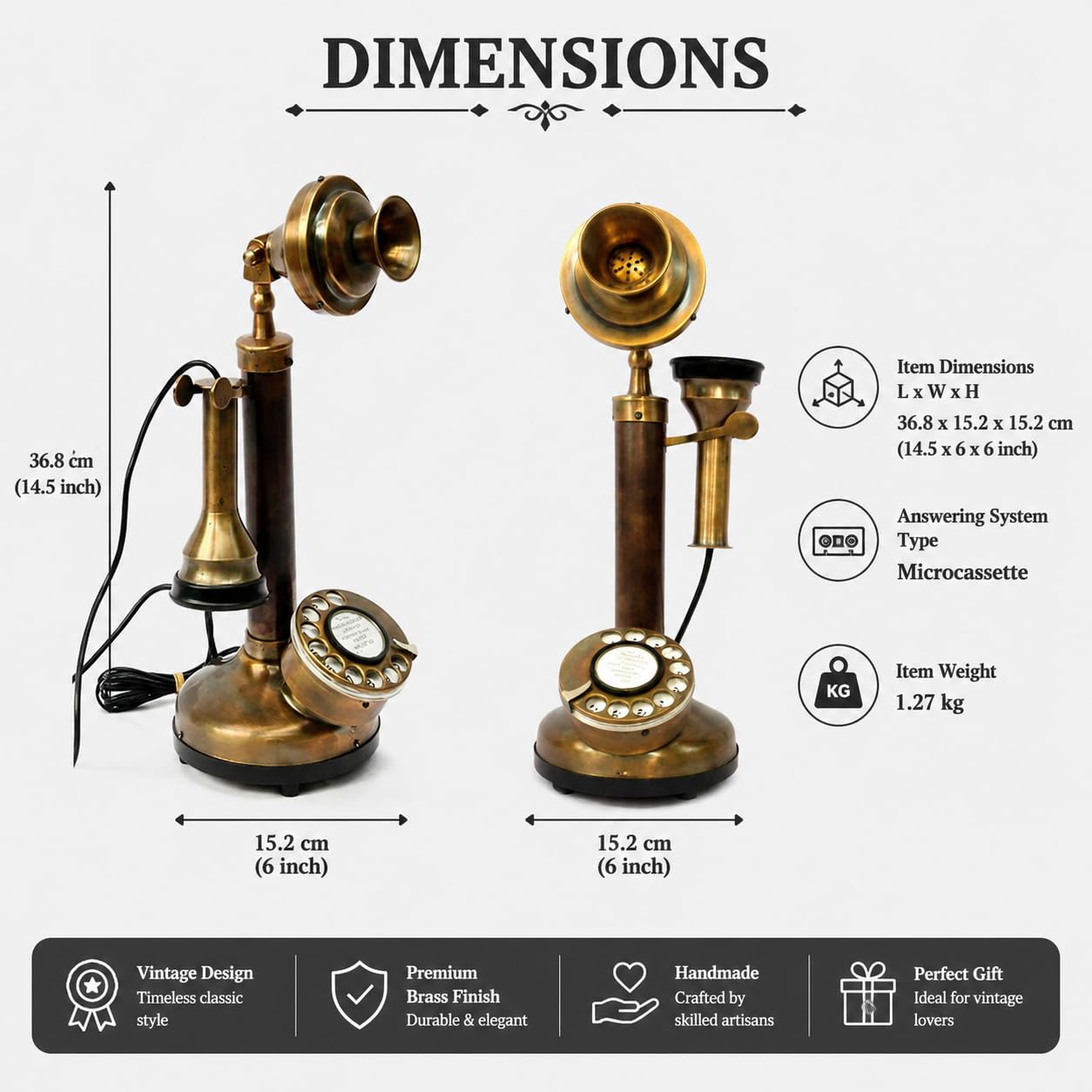 アンティーク プッシュ式電話 真鍮製 Amazon.com : Vintage Antique Candlestick Rotary Dial Phone Brass